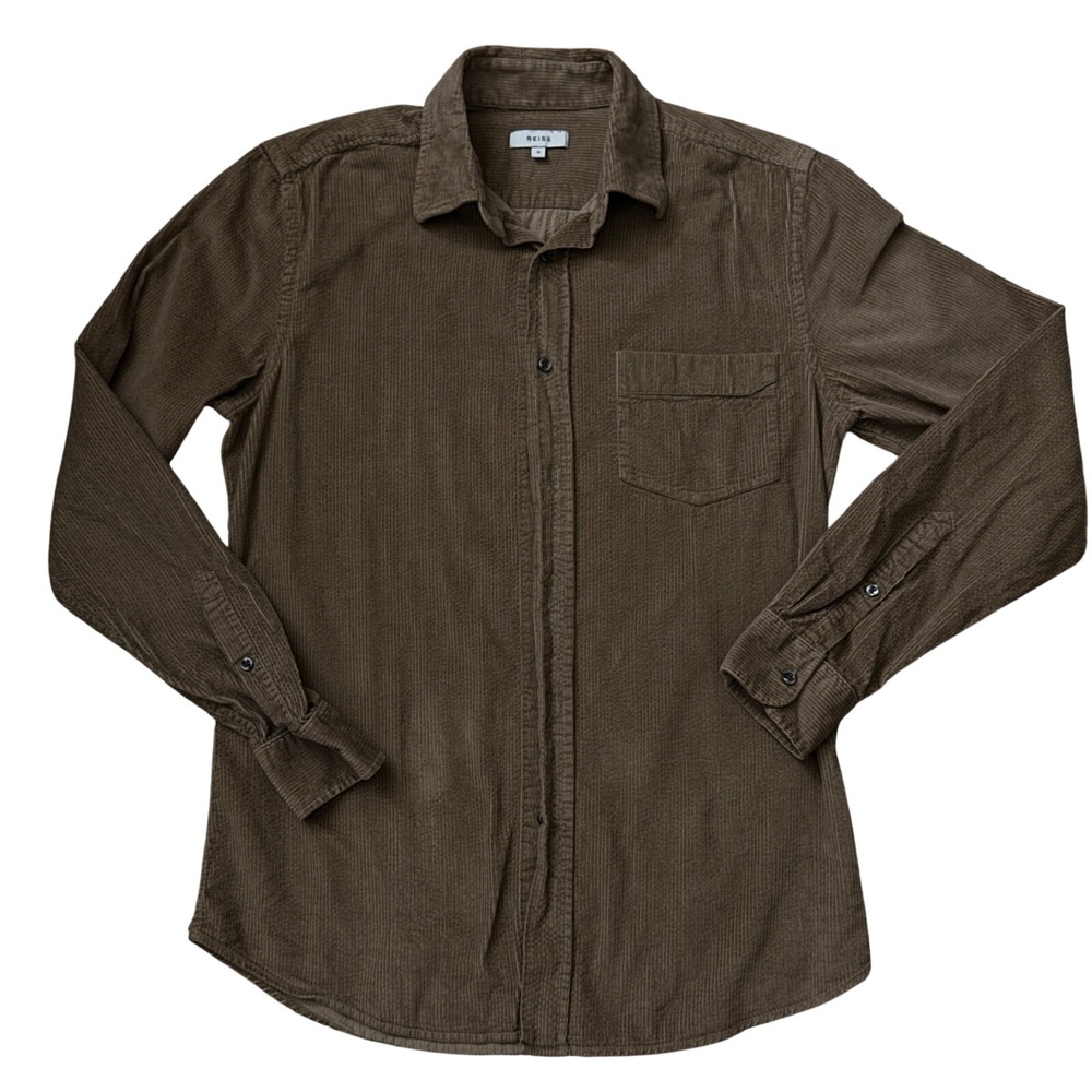 Reiss Minimalist Corduroy Button Down Shirt  Cotton Pocket DD17